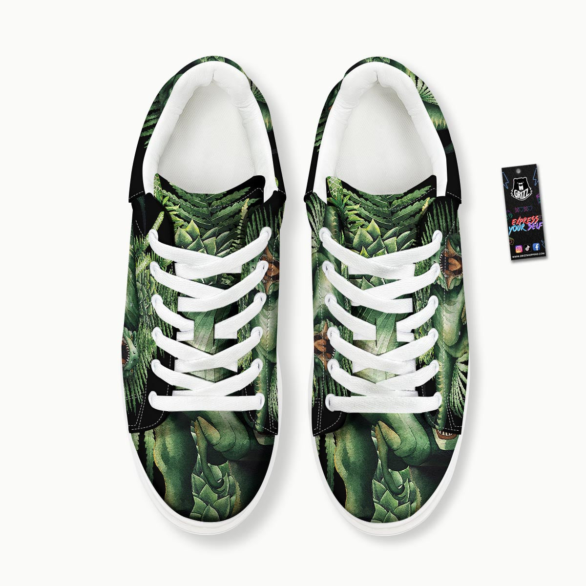 Dinosaur T Rex And Jurassic Plants Print Platform Shoes-grizzshop