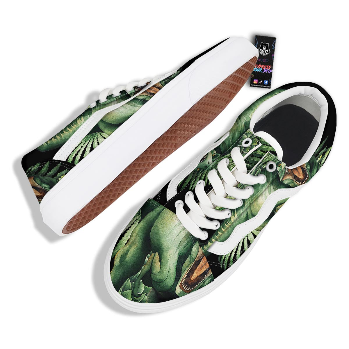 Dinosaur T Rex And Jurassic Plants Print Skate Shoes-grizzshop
