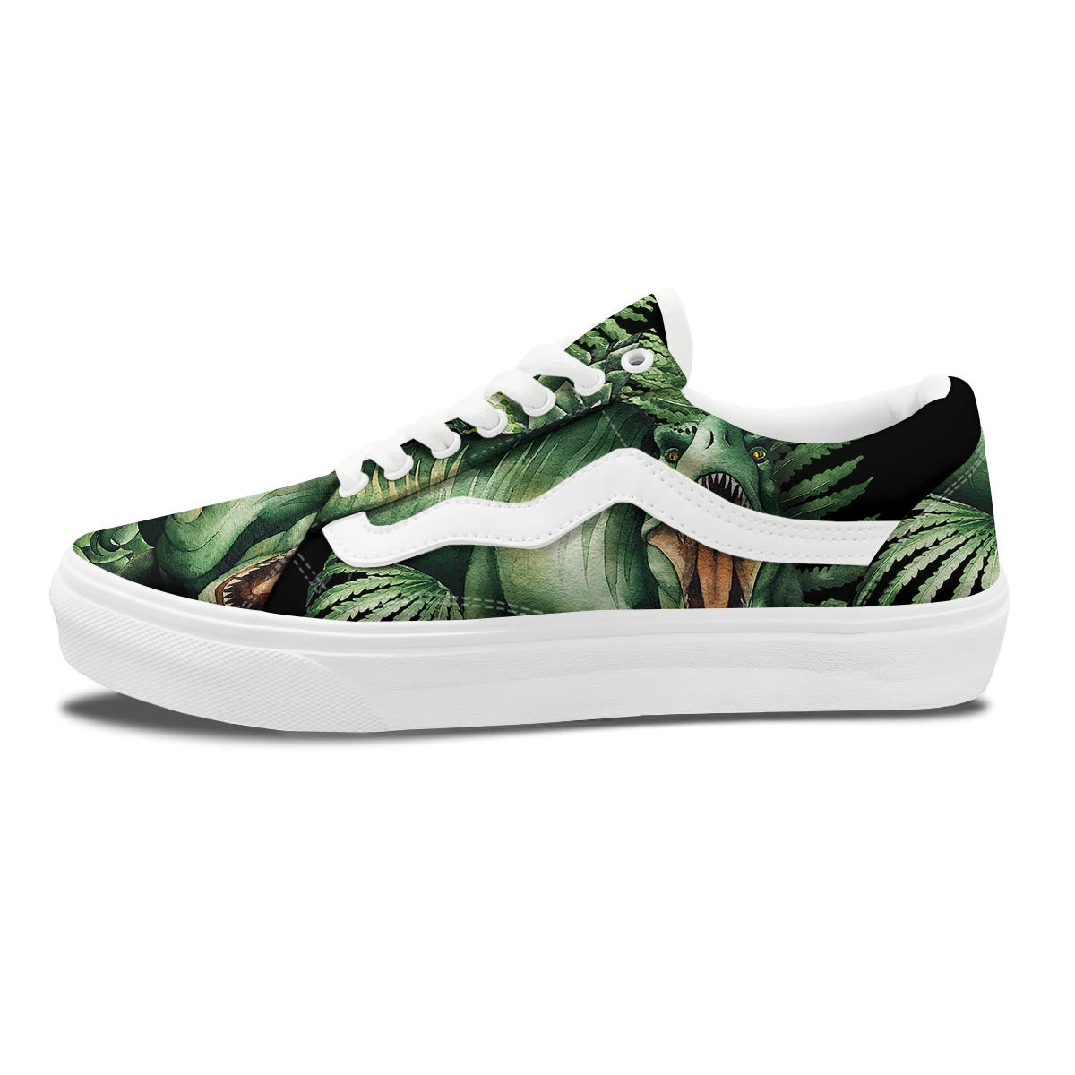 Dinosaur T Rex And Jurassic Plants Print Skate Shoes-grizzshop
