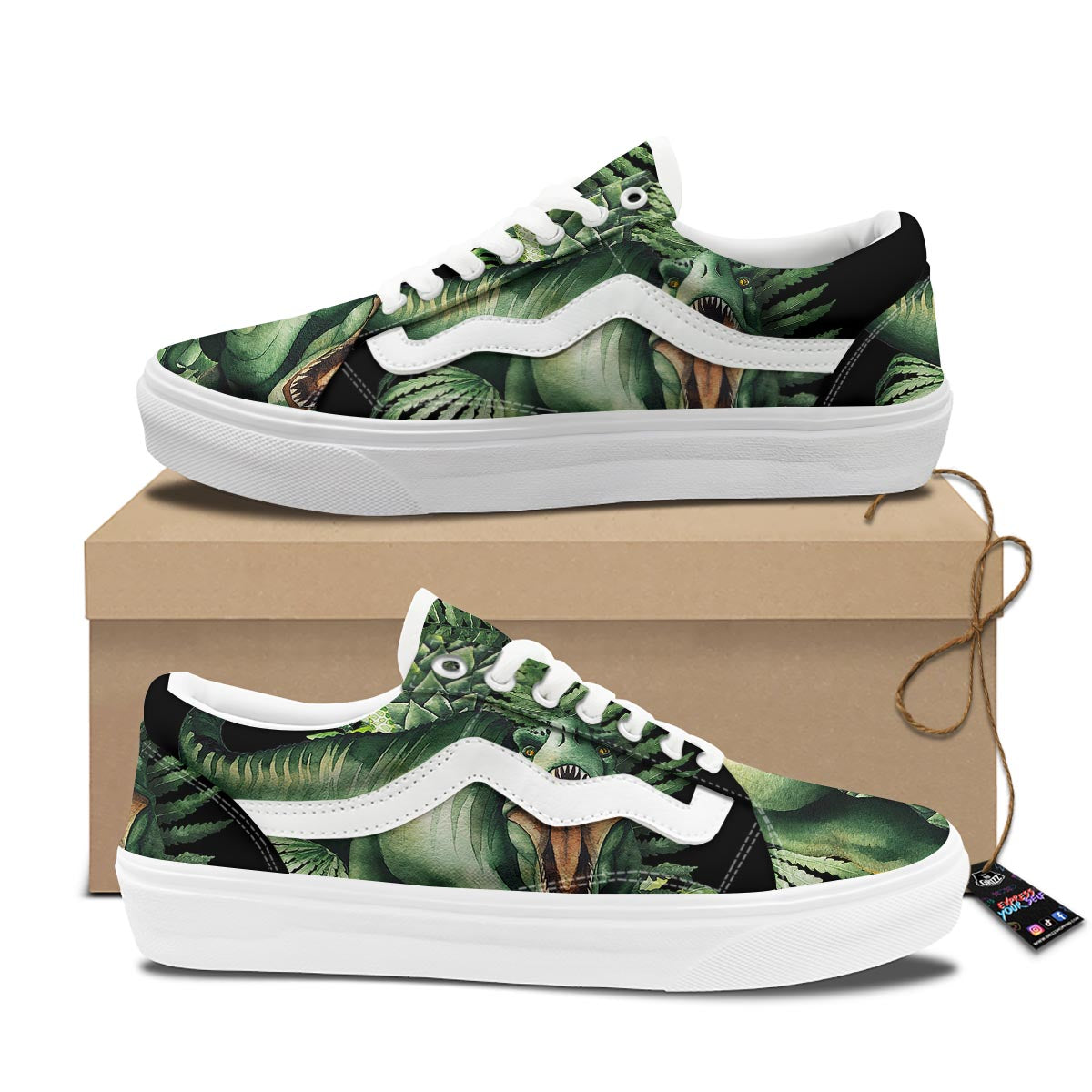 Dinosaur T Rex And Jurassic Plants Print Skate Shoes-grizzshop