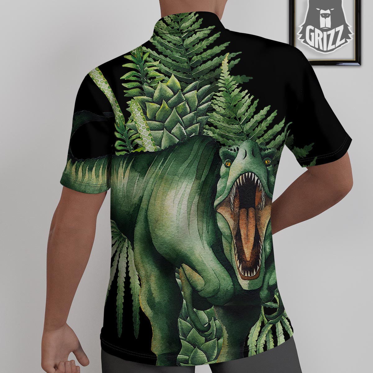 Dinosaur T Rex And Jurassic Plants Print Untucked Shirts-grizzshop