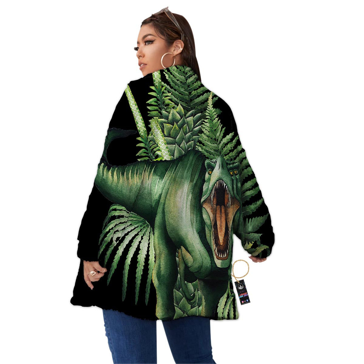Dinosaur T Rex And Jurassic Plants Print Women's Sherpa Jacket-grizzshop