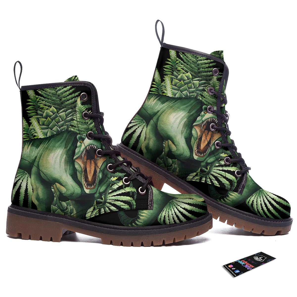 Dinosaur T Rex And Jurassic Plants Print Work Boots-grizzshop