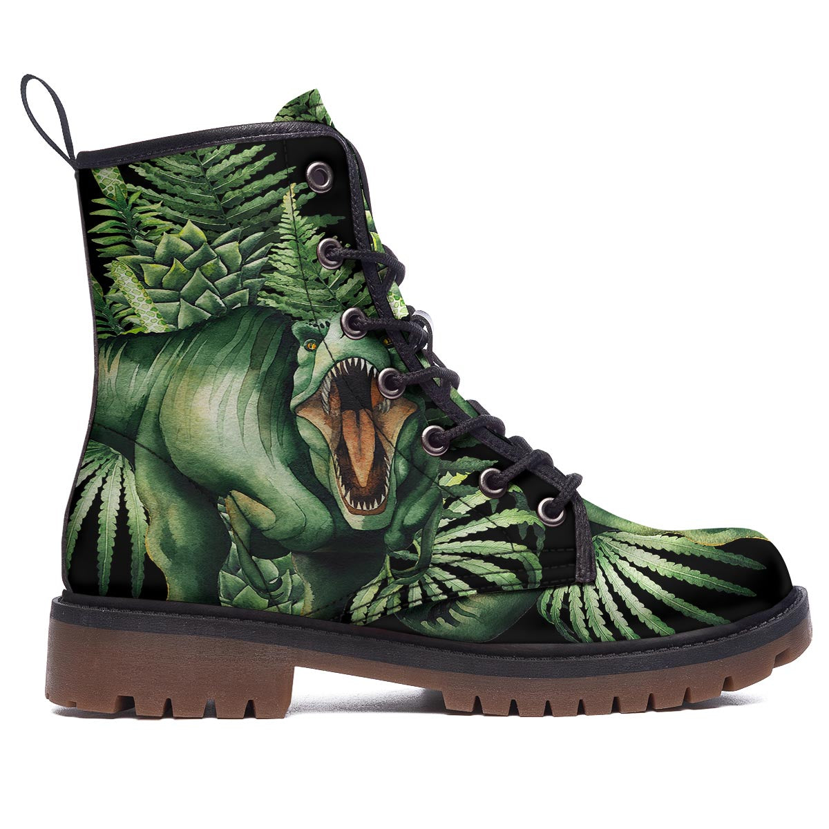 Dinosaur T Rex And Jurassic Plants Print Work Boots-grizzshop