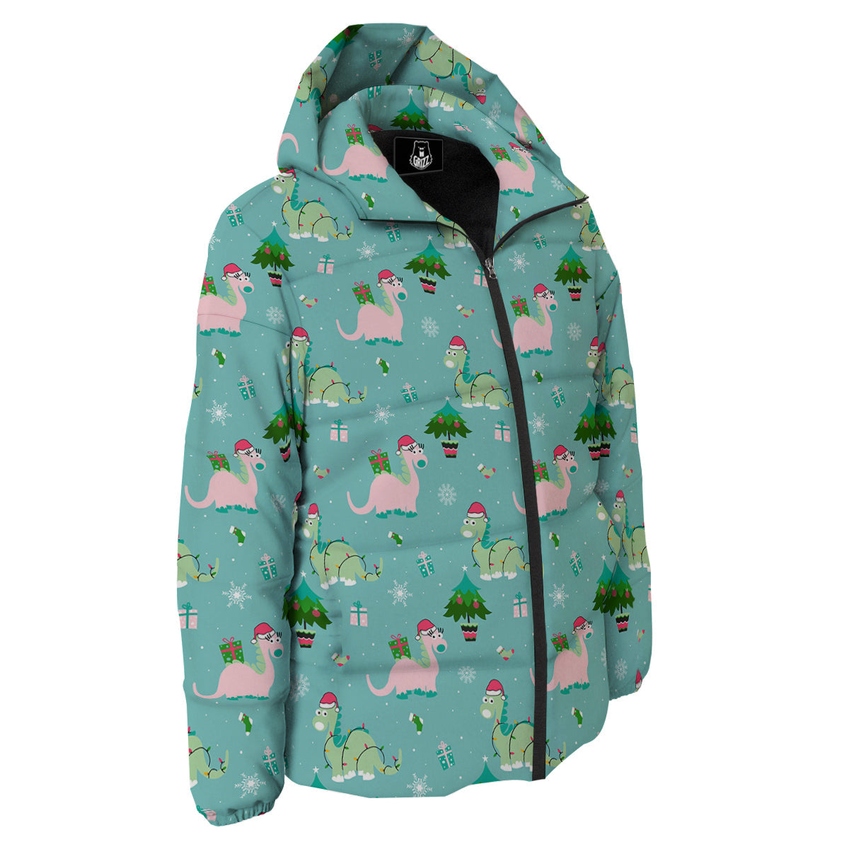 Dinosaur Xmas Print Pattern Down Jacket-grizzshop