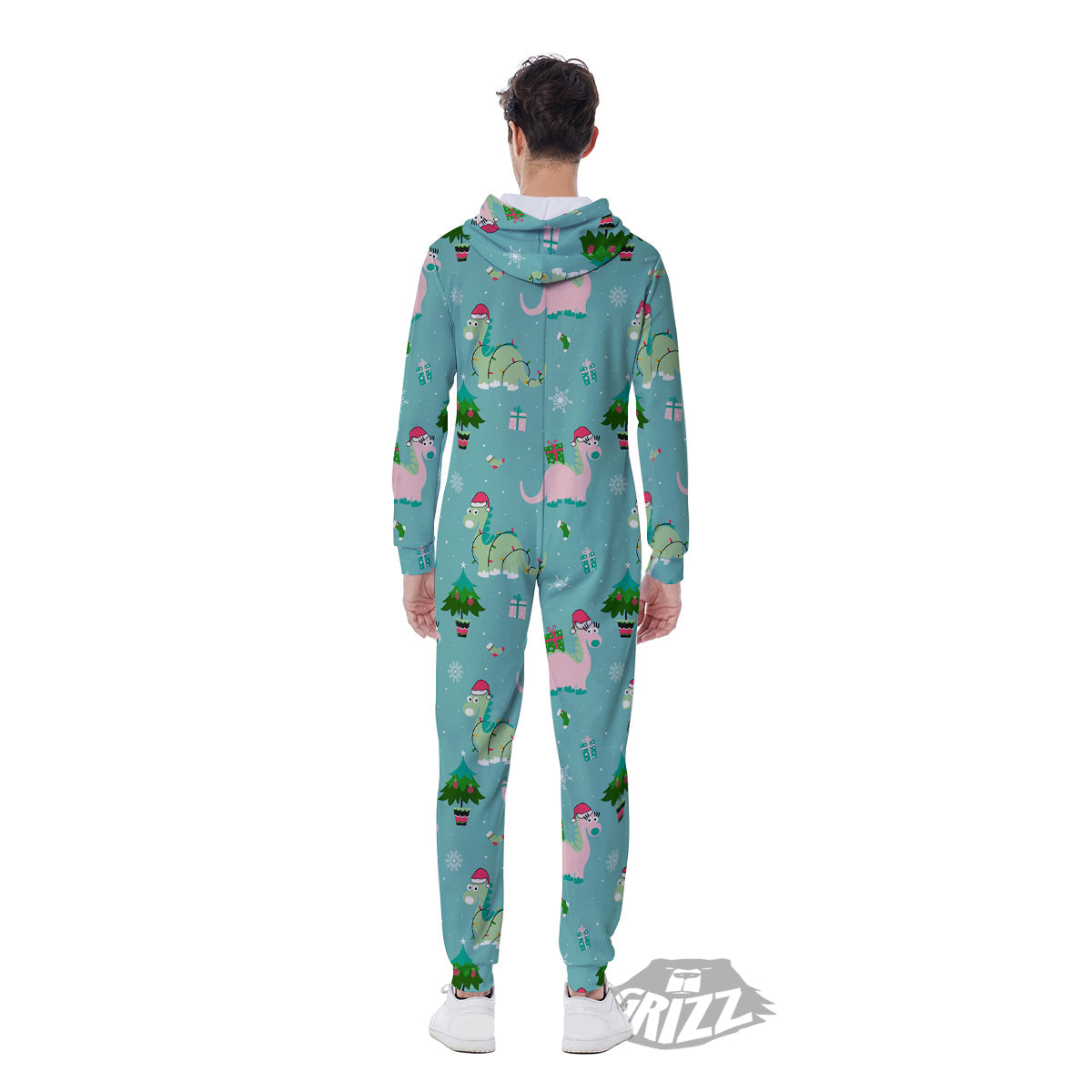 Dinosaur Xmas Print Pattern Men's Jumpsuit-grizzshop