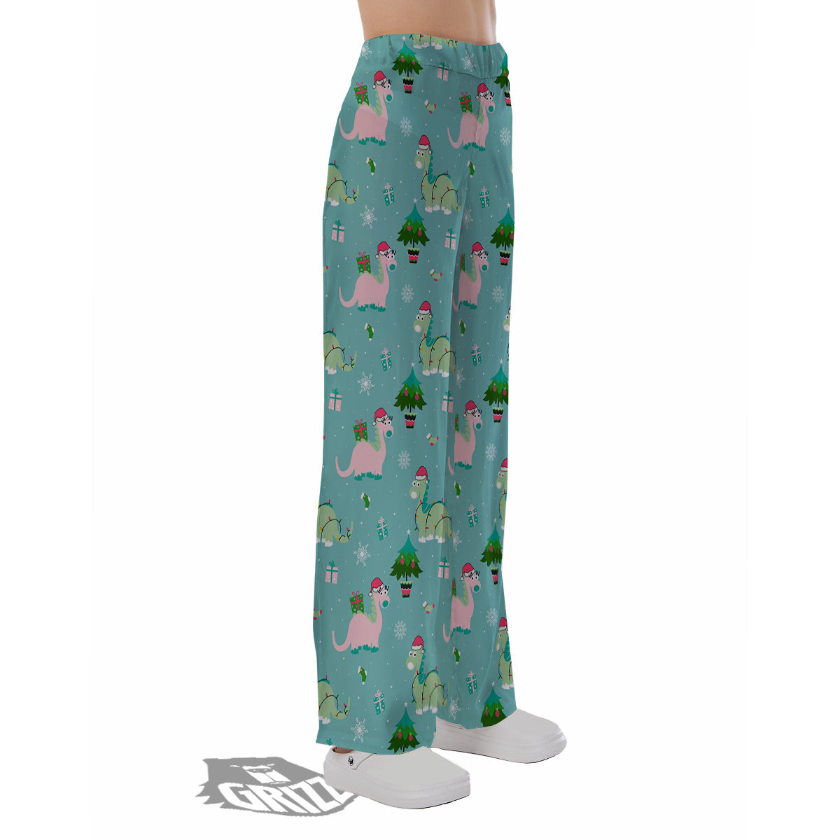 Dinosaur Xmas Print Pattern Pajama Pants-grizzshop