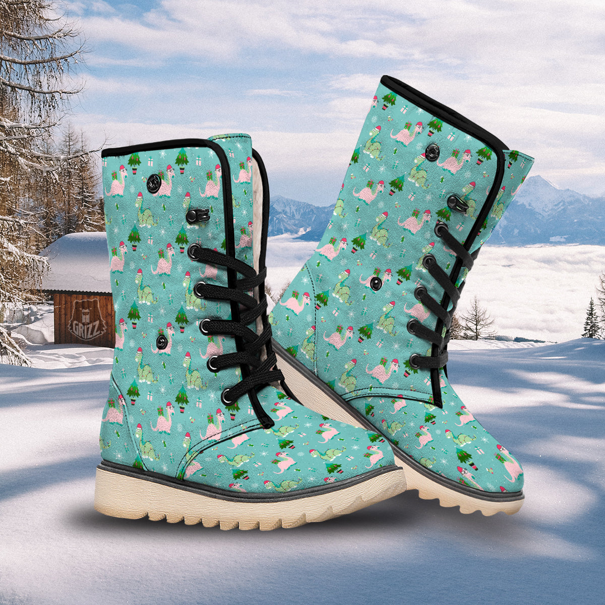 Dinosaur Xmas Print Pattern Snow Boots-grizzshop