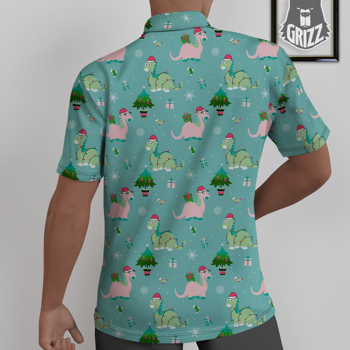 Dinosaur Xmas Print Pattern Untucked Shirts-grizzshop