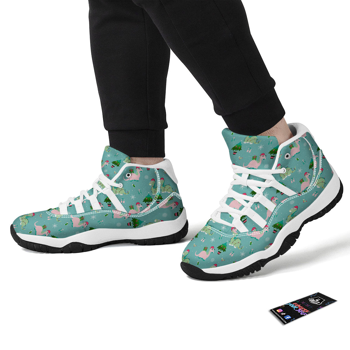Dinosaur Xmas Print Pattern White Bball Shoes-grizzshop