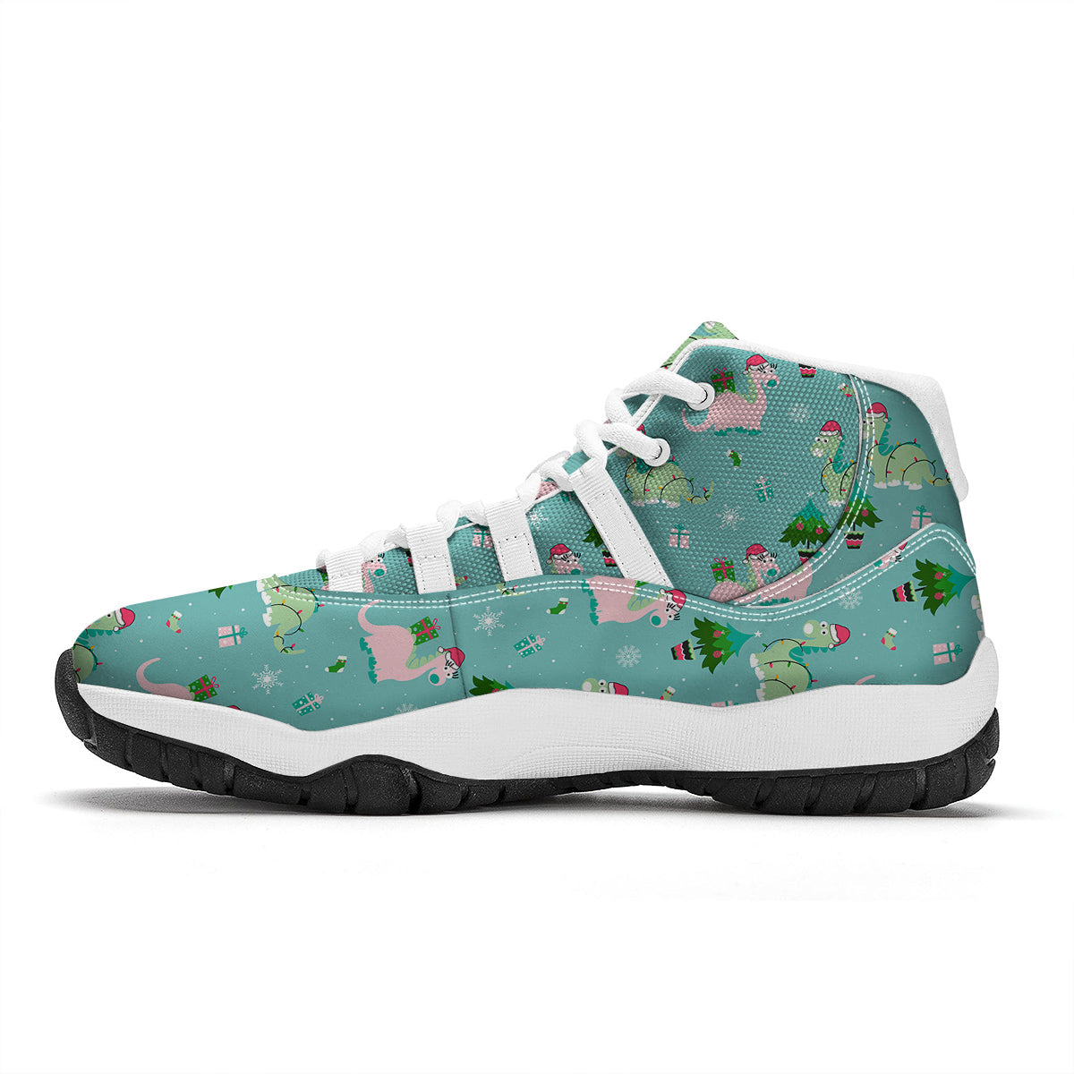 Dinosaur Xmas Print Pattern White Bball Shoes-grizzshop