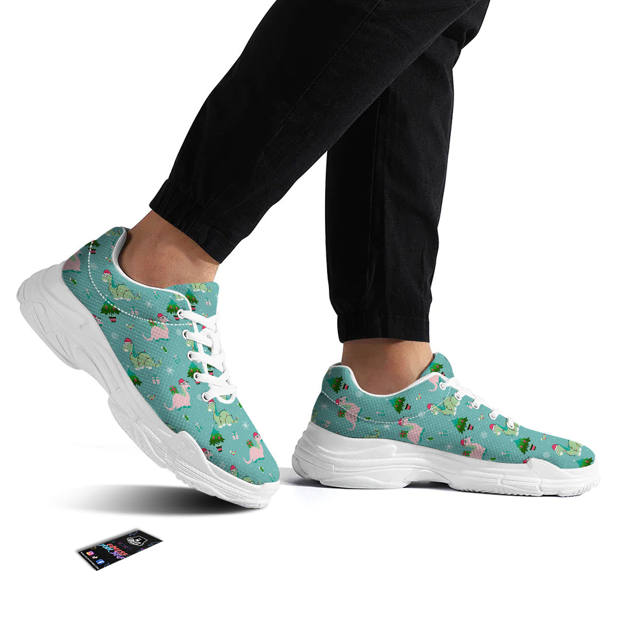 Dinosaur Xmas Print Pattern White Chunky Shoes-grizzshop