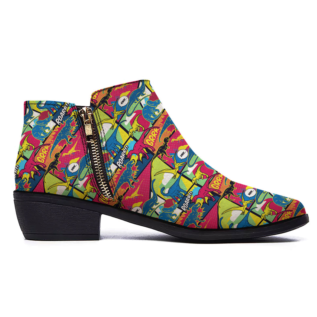 Dinosaurs Comic Print Pattern Ankle Boots-grizzshop