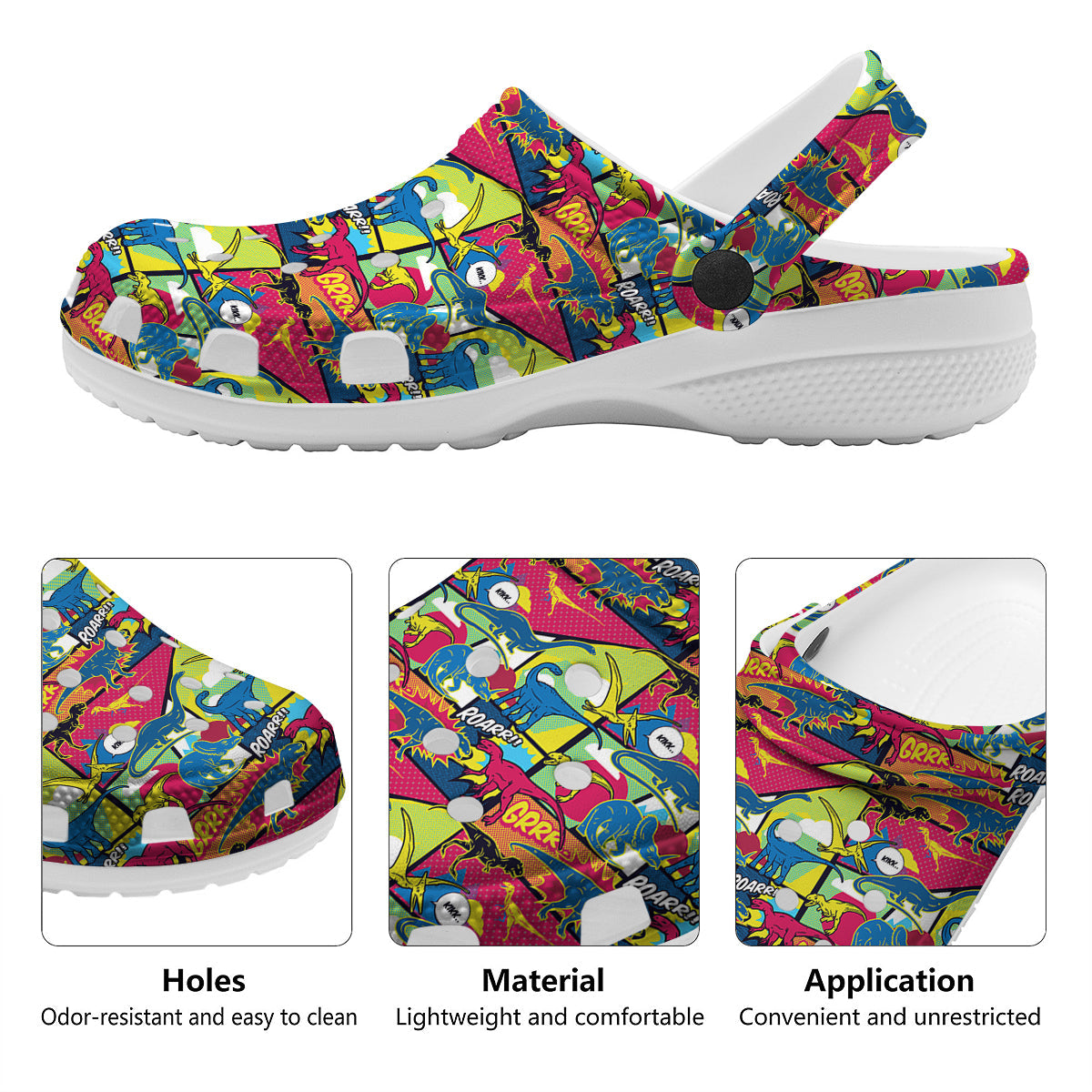 Dinosaurs Comic Print Pattern Clog-grizzshop
