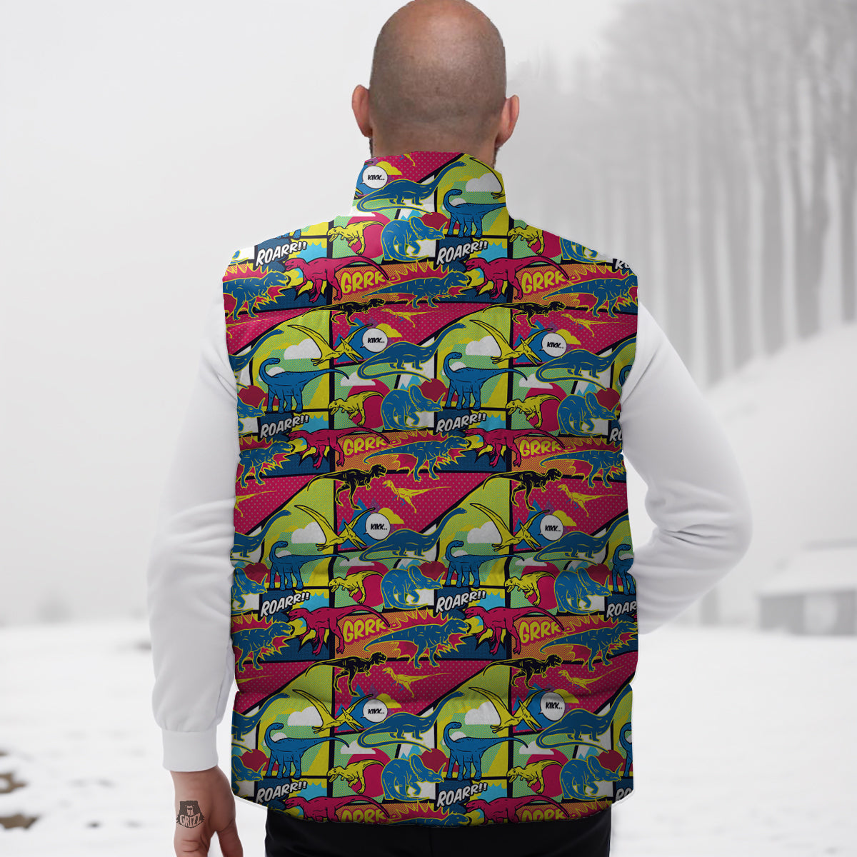 Dinosaurs Comic Print Pattern Down Vest-grizzshop