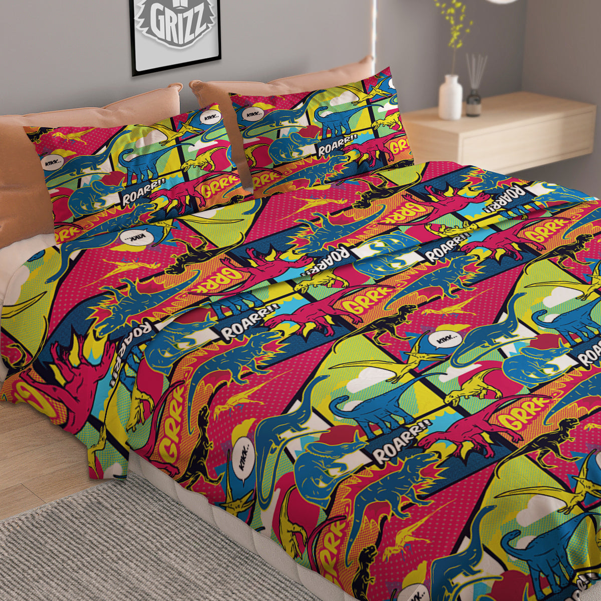 Dinosaurs Comic Print Pattern Duvet Cover Bedding Set