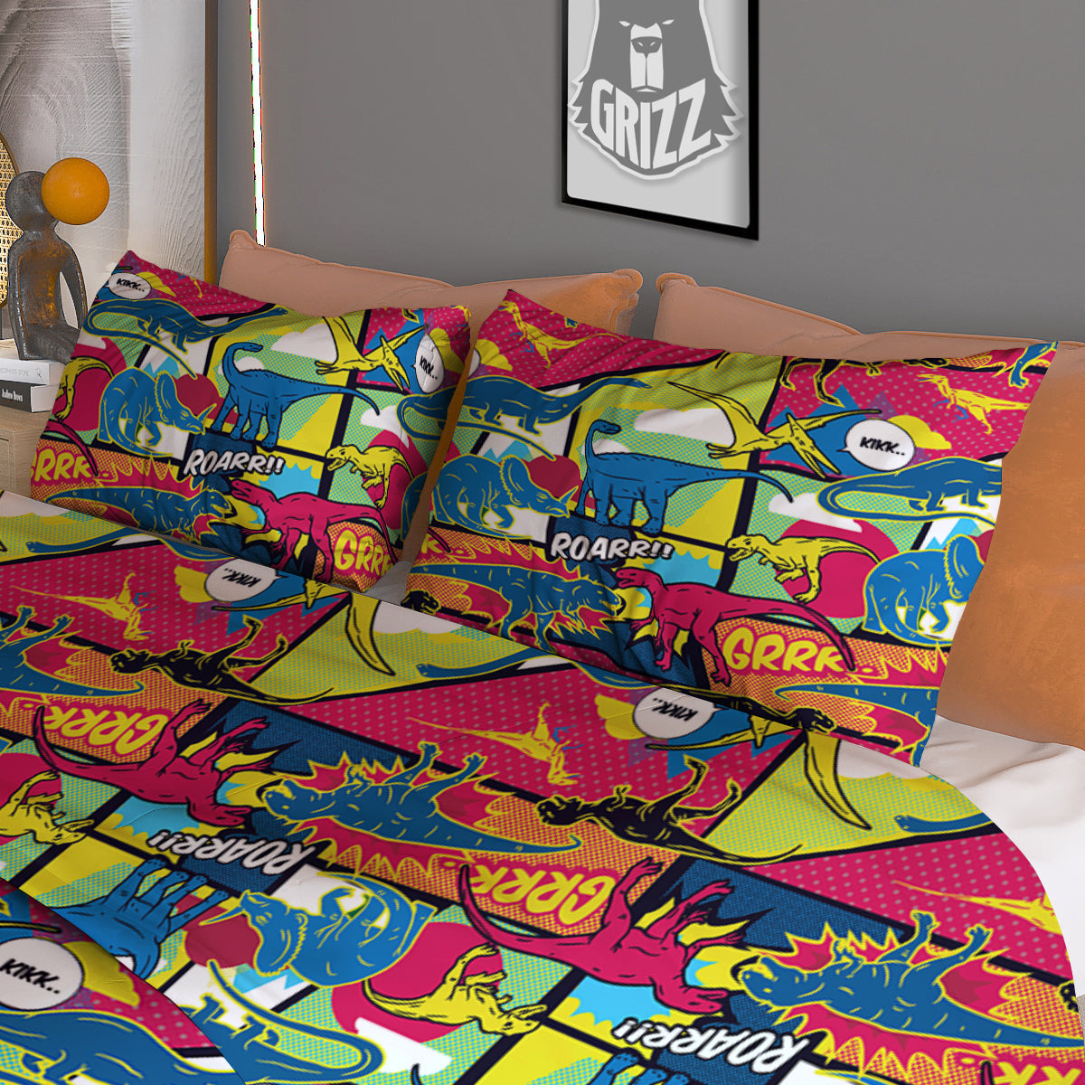 Dinosaurs Comic Print Pattern Duvet Cover Bedding Set