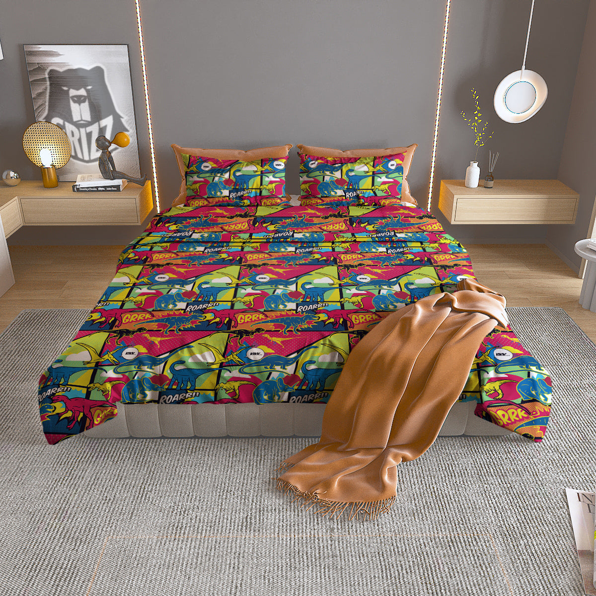 Dinosaurs Comic Print Pattern Duvet Cover Bedding Set