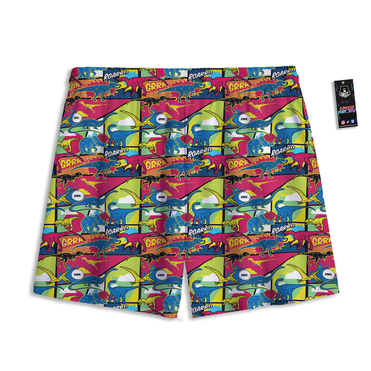 Dinosaurs Comic Print Pattern Mesh Shorts-grizzshop