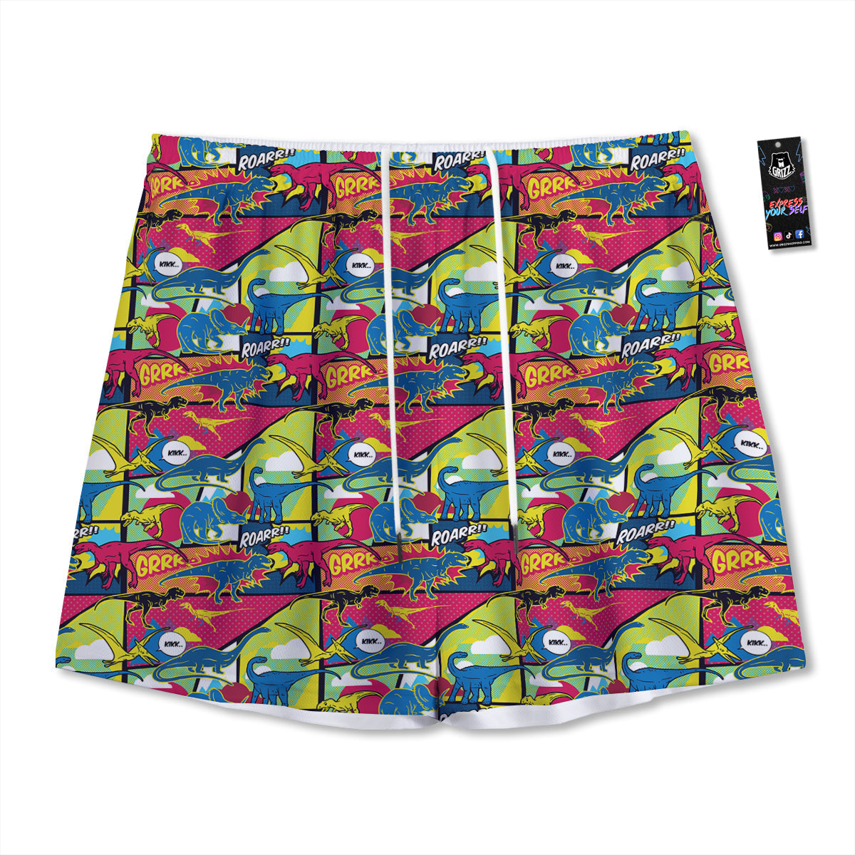 Dinosaurs Comic Print Pattern Mesh Shorts-grizzshop