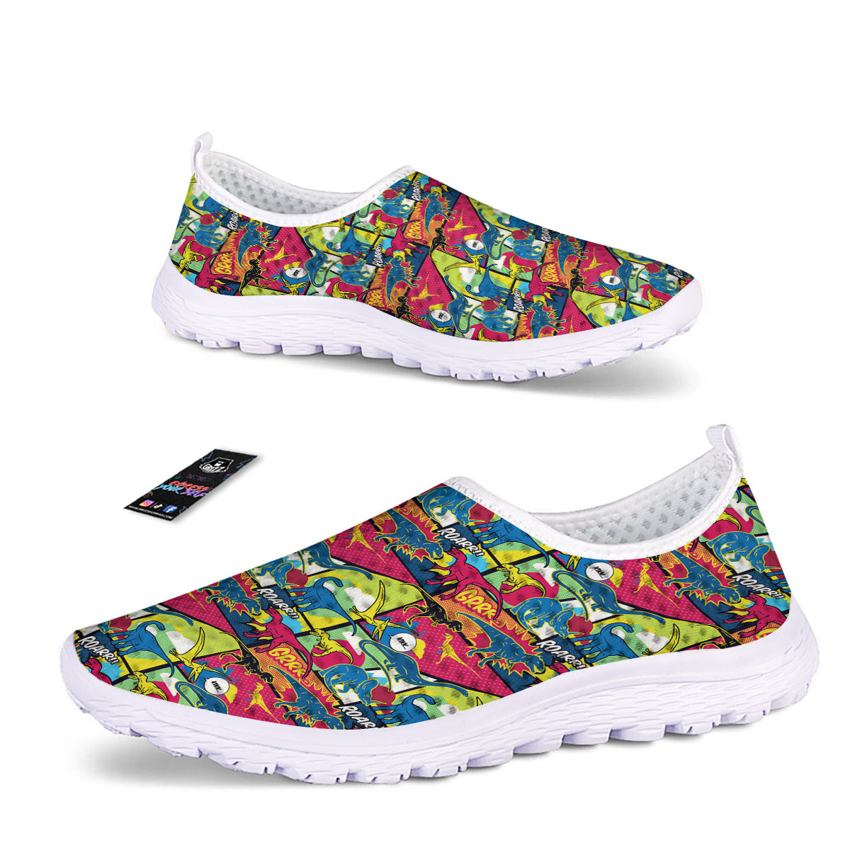 Dinosaurs Comic Print Pattern Nurse Shoes-grizzshop