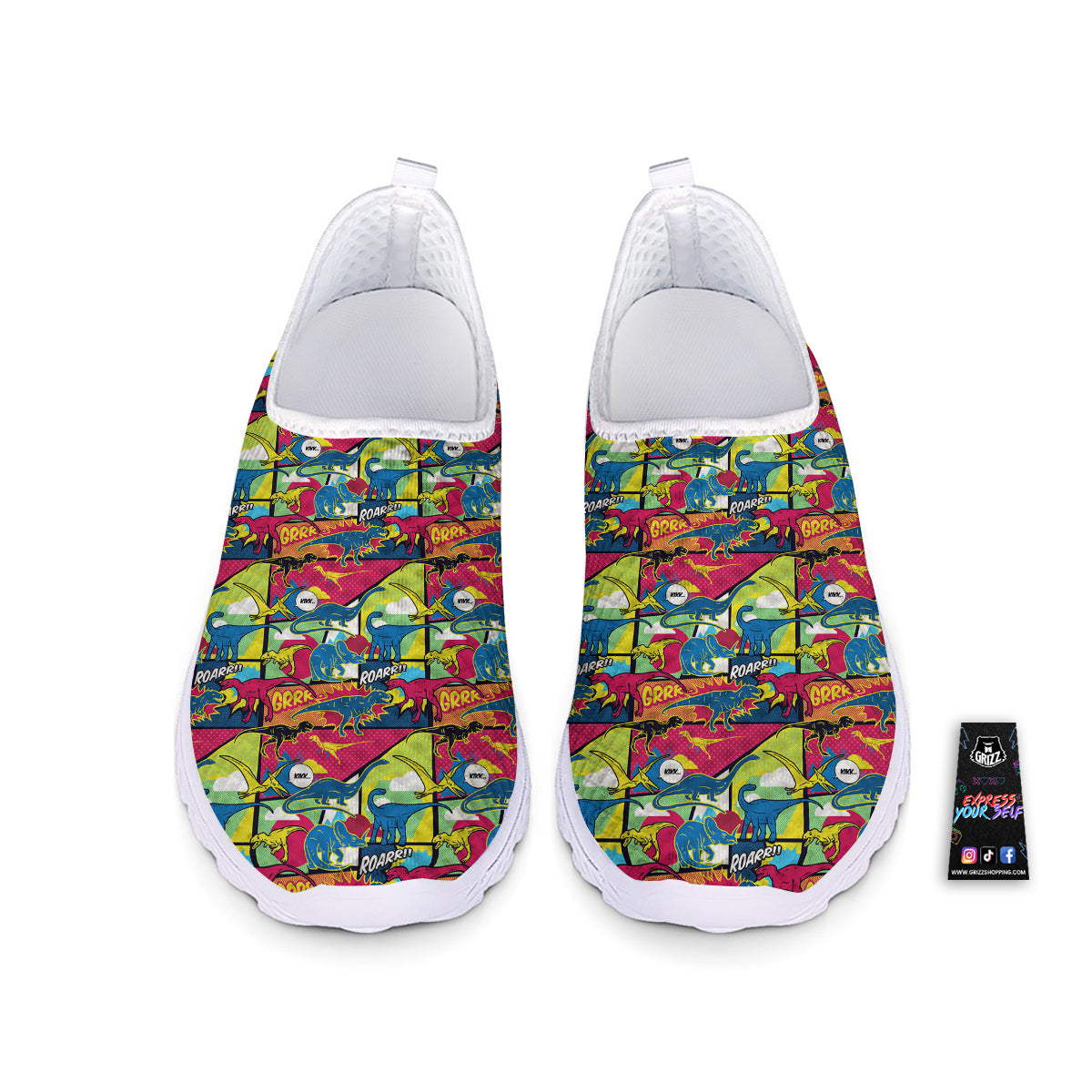 Dinosaurs Comic Print Pattern Nurse Shoes-grizzshop