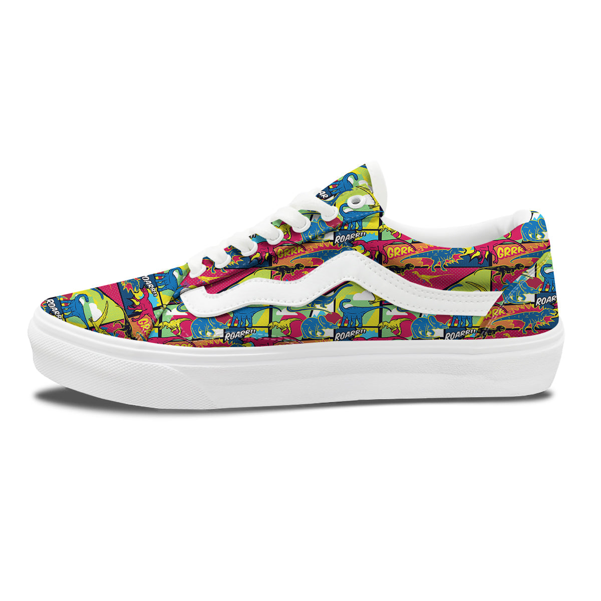 Dinosaurs Comic Print Pattern Skate Shoes-grizzshop