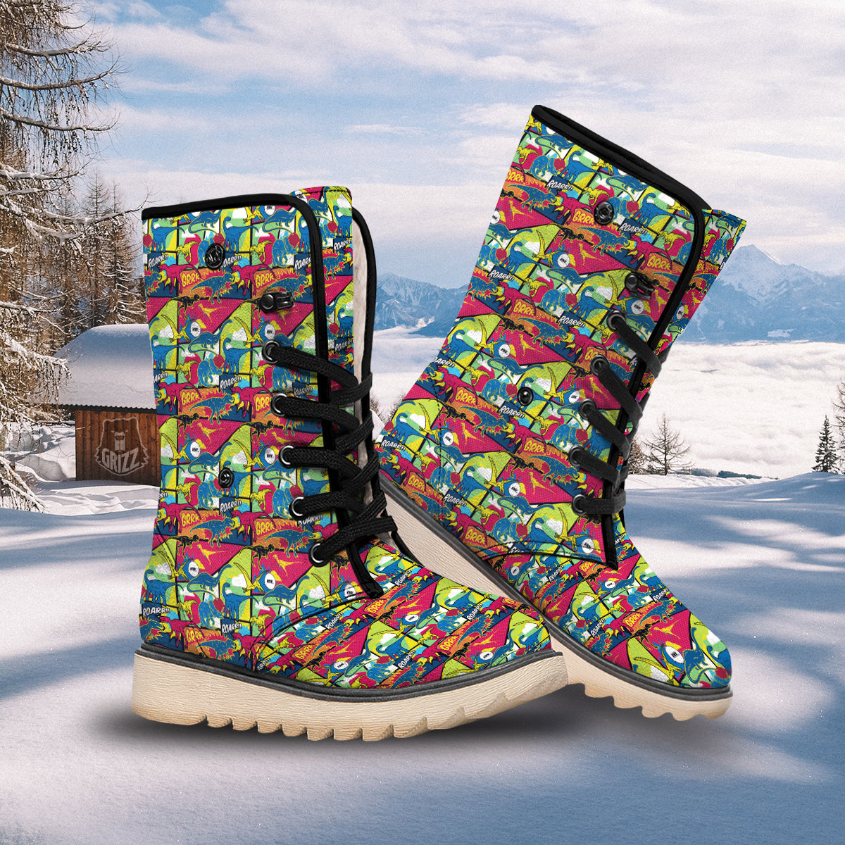 Dinosaurs Comic Print Pattern Snow Boots-grizzshop