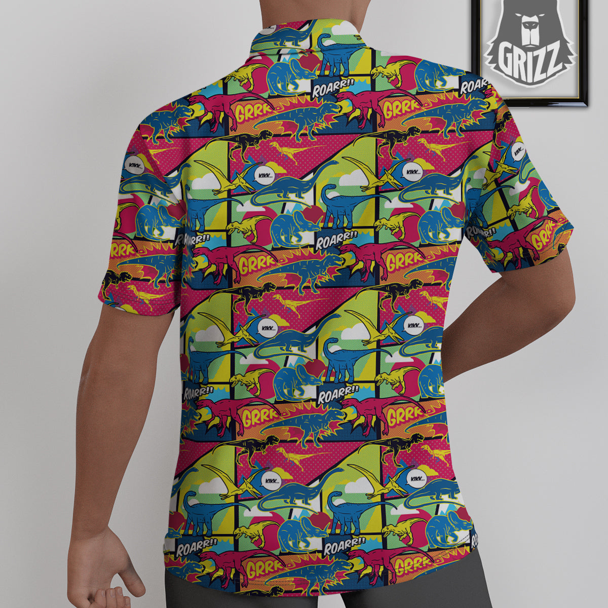 Dinosaurs Comic Print Pattern Untucked Shirts-grizzshop