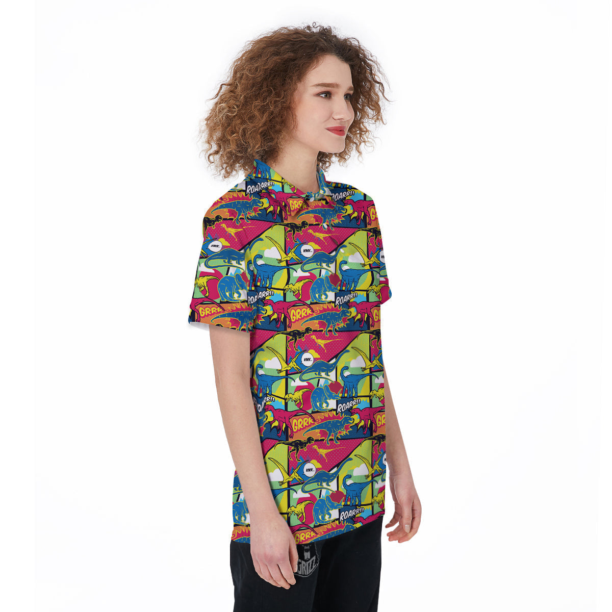 Dinosaurs Comic Print Pattern Women's Golf Shirts-grizzshop