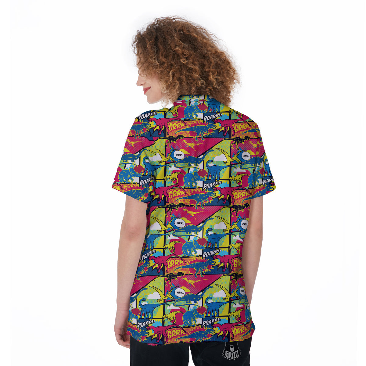 Dinosaurs Comic Print Pattern Women's Golf Shirts-grizzshop