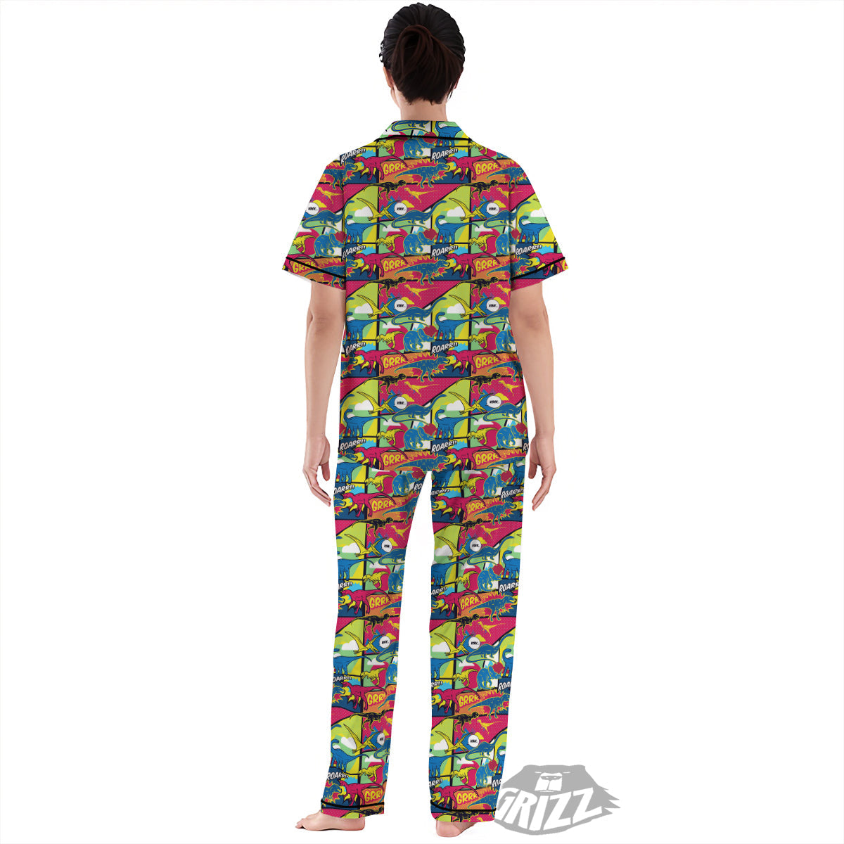 Dinosaurs Comic Print Pattern Women's Pajamas Set-grizzshop