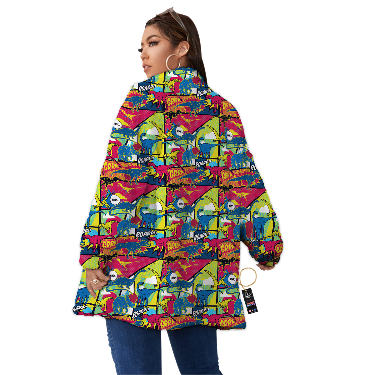 Dinosaurs Comic Print Pattern Women's Sherpa Jacket-grizzshop