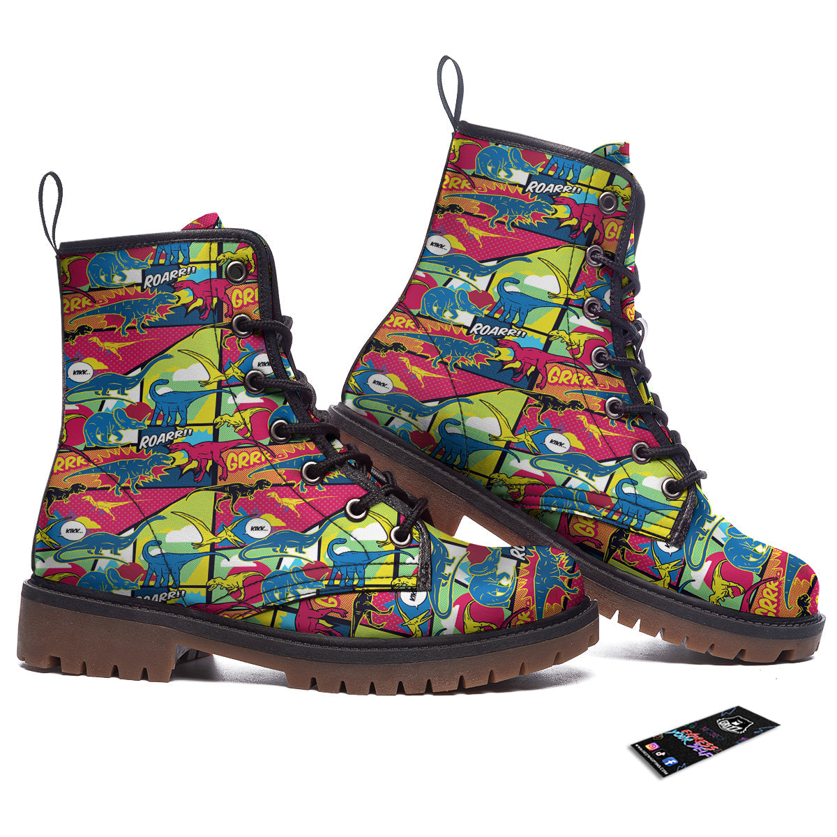 Dinosaurs Comic Print Pattern Work Boots-grizzshop