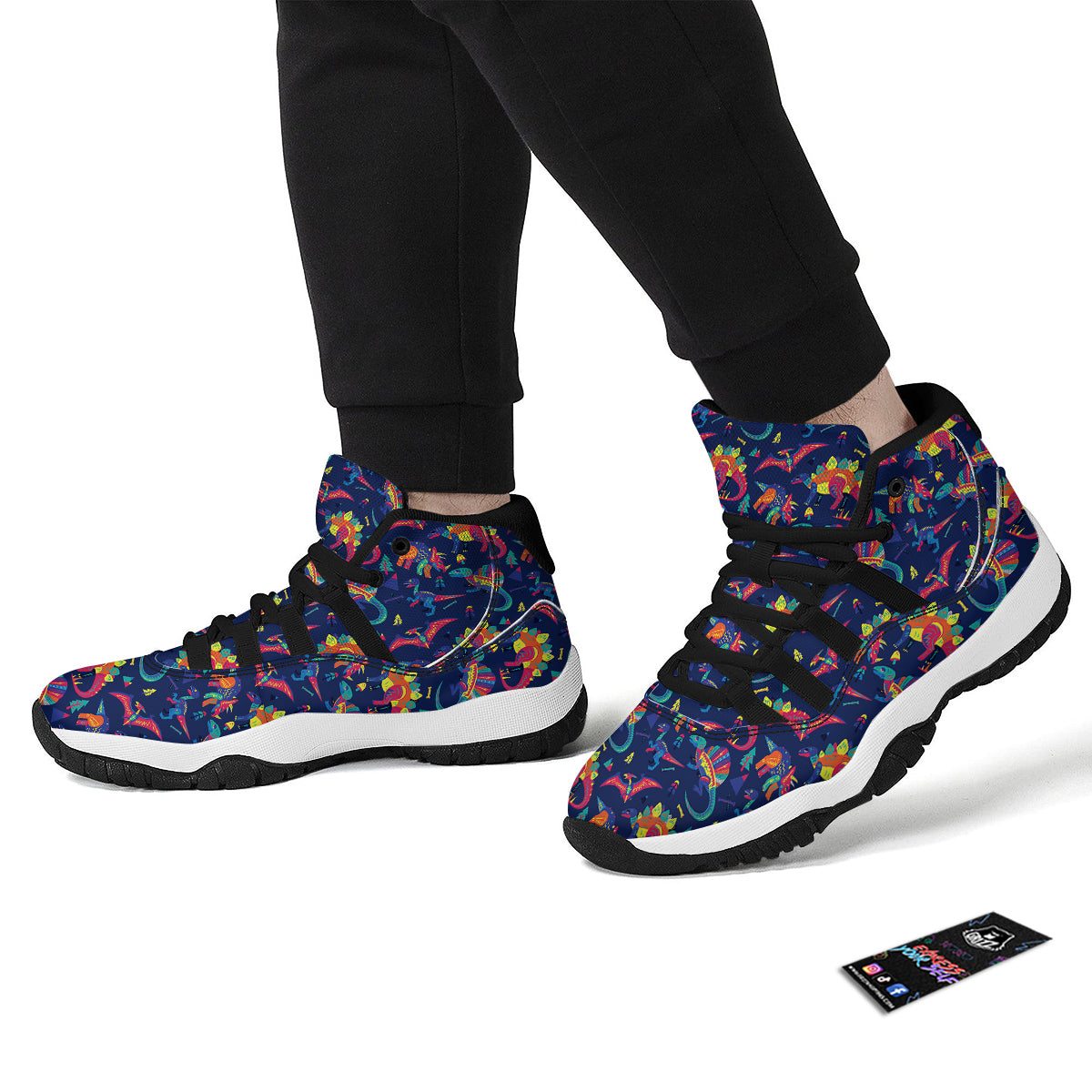 Dinosaurs Cute Colorful Print Pattern Black Bball Shoes-grizzshop