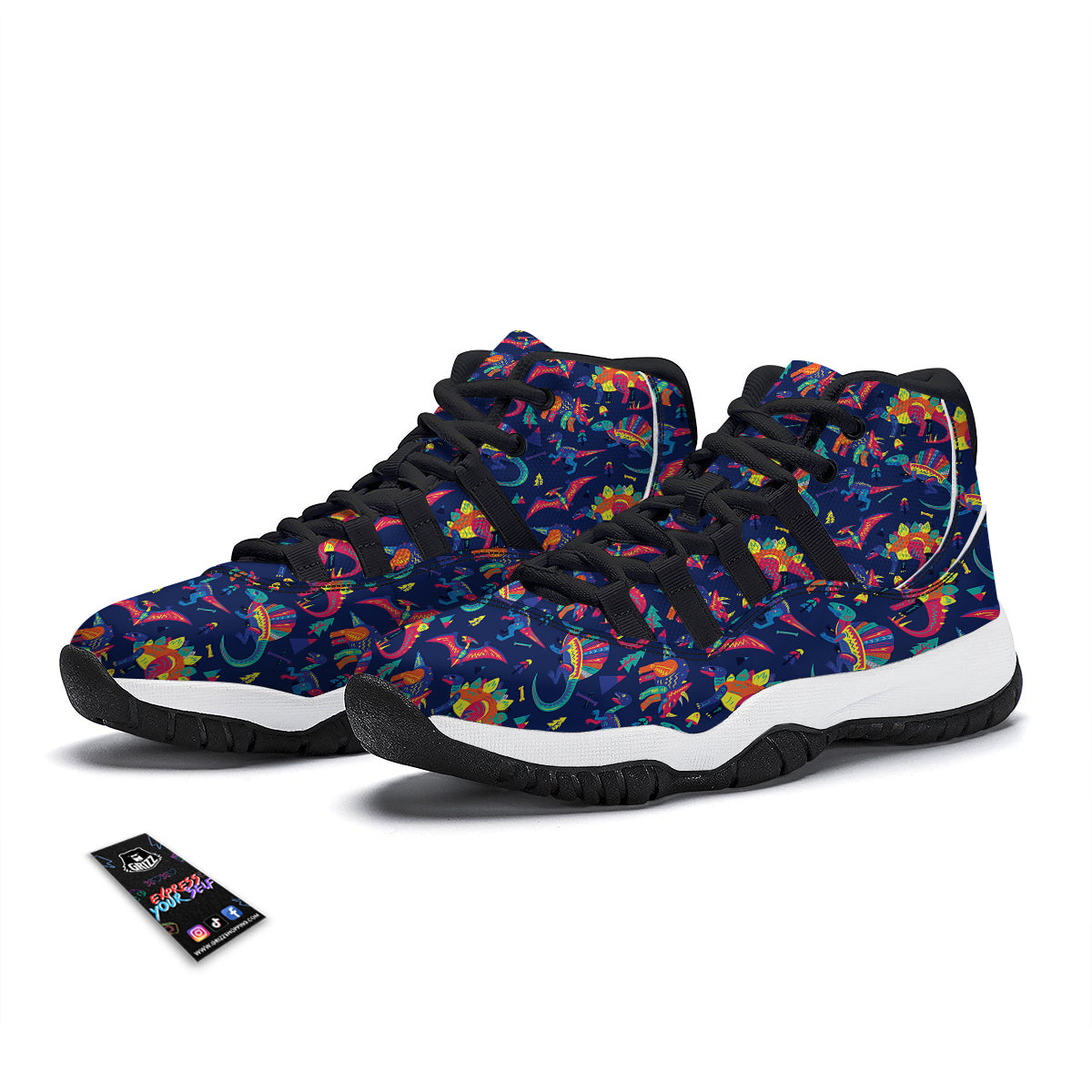 Dinosaurs Cute Colorful Print Pattern Black Bball Shoes-grizzshop