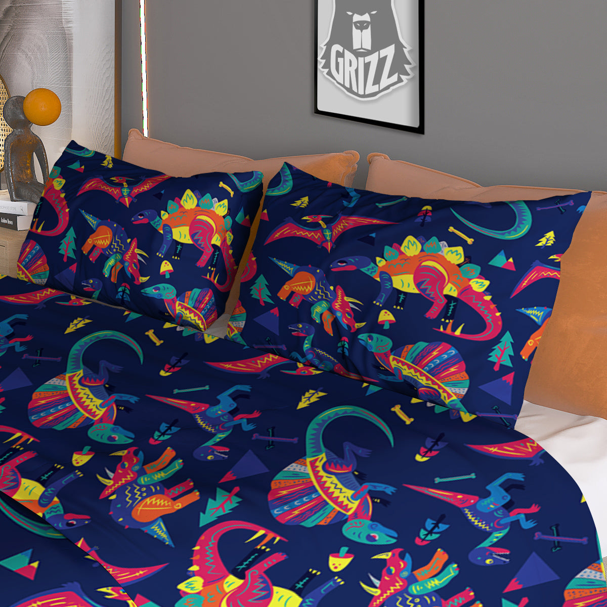 Dinosaurs Cute Colorful Print Pattern Duvet Cover Bedding Set