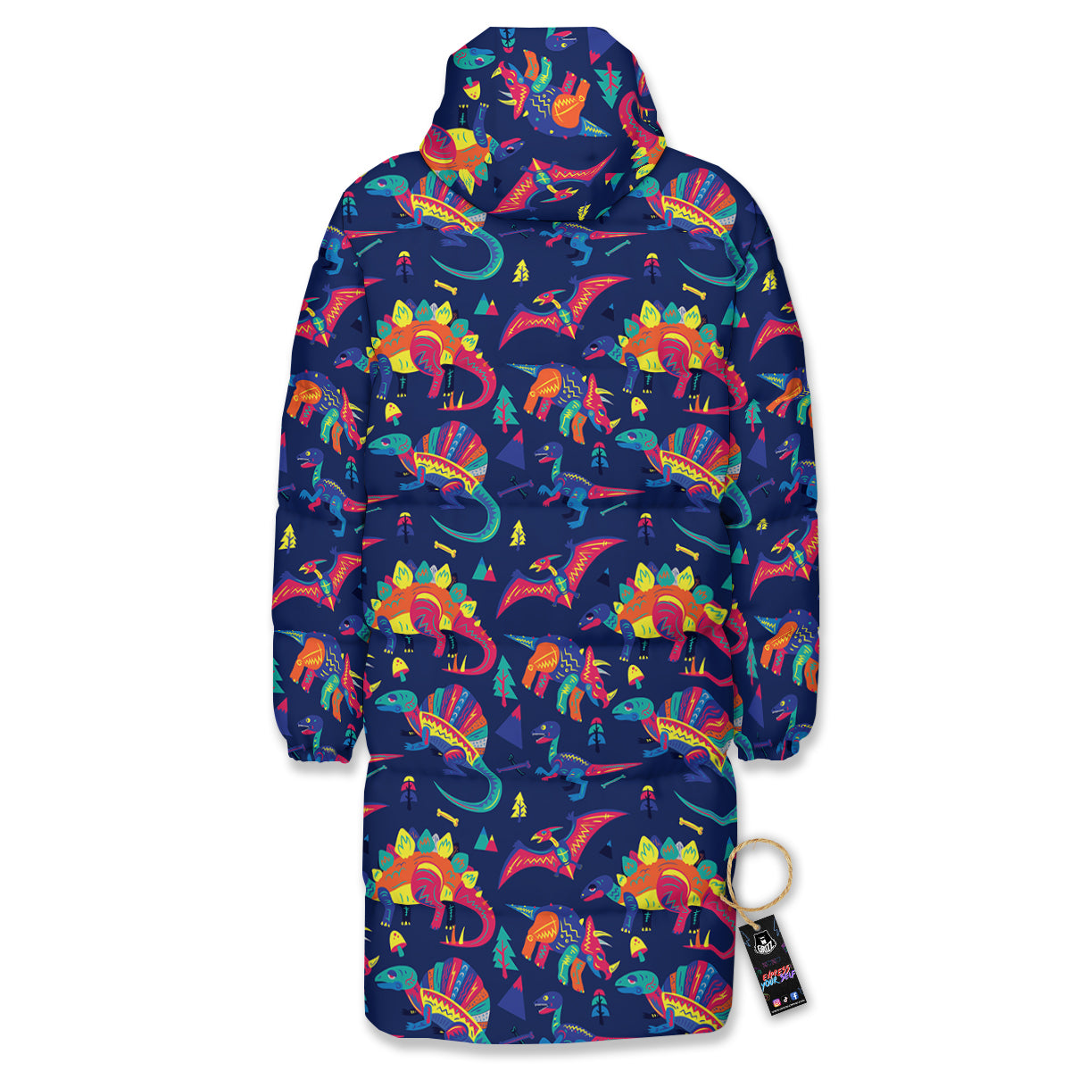 Dinosaurs Cute Colorful Print Pattern Long Down Jacket-grizzshop