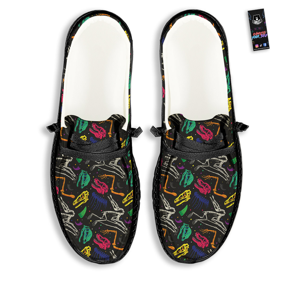 Dinosaurs Fossil Colorful Print Pattern Black Loafers-grizzshop