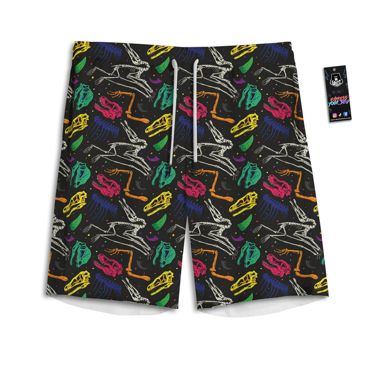 Dinosaurs Fossil Colorful Print Pattern Men's Athletic Shorts