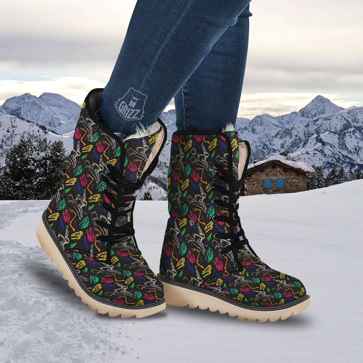 Dinosaurs Fossil Colorful Print Pattern Snow Boots-grizzshop