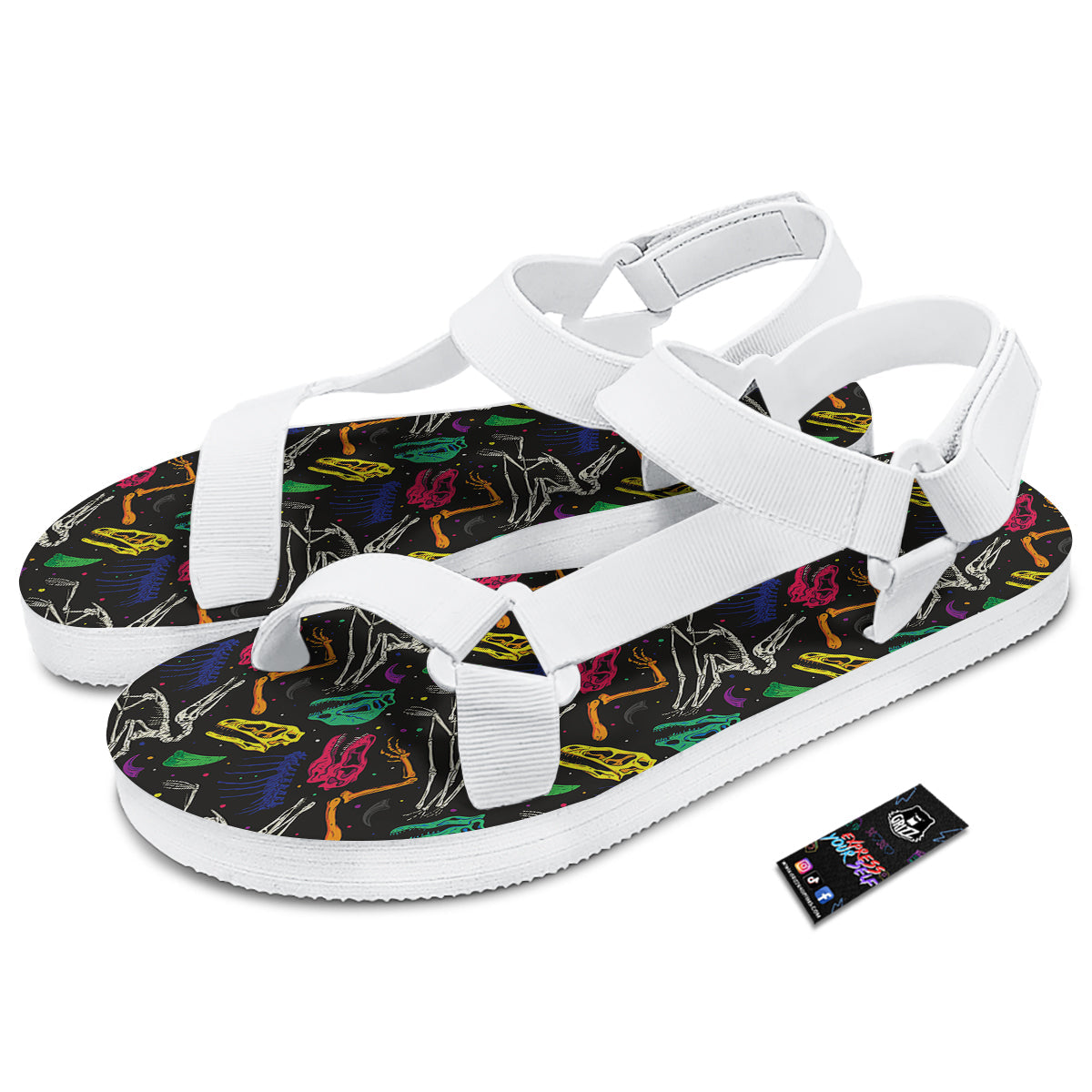 Dinosaurs Fossil Colorful Print Pattern White Open Toe Sandals-grizzshop