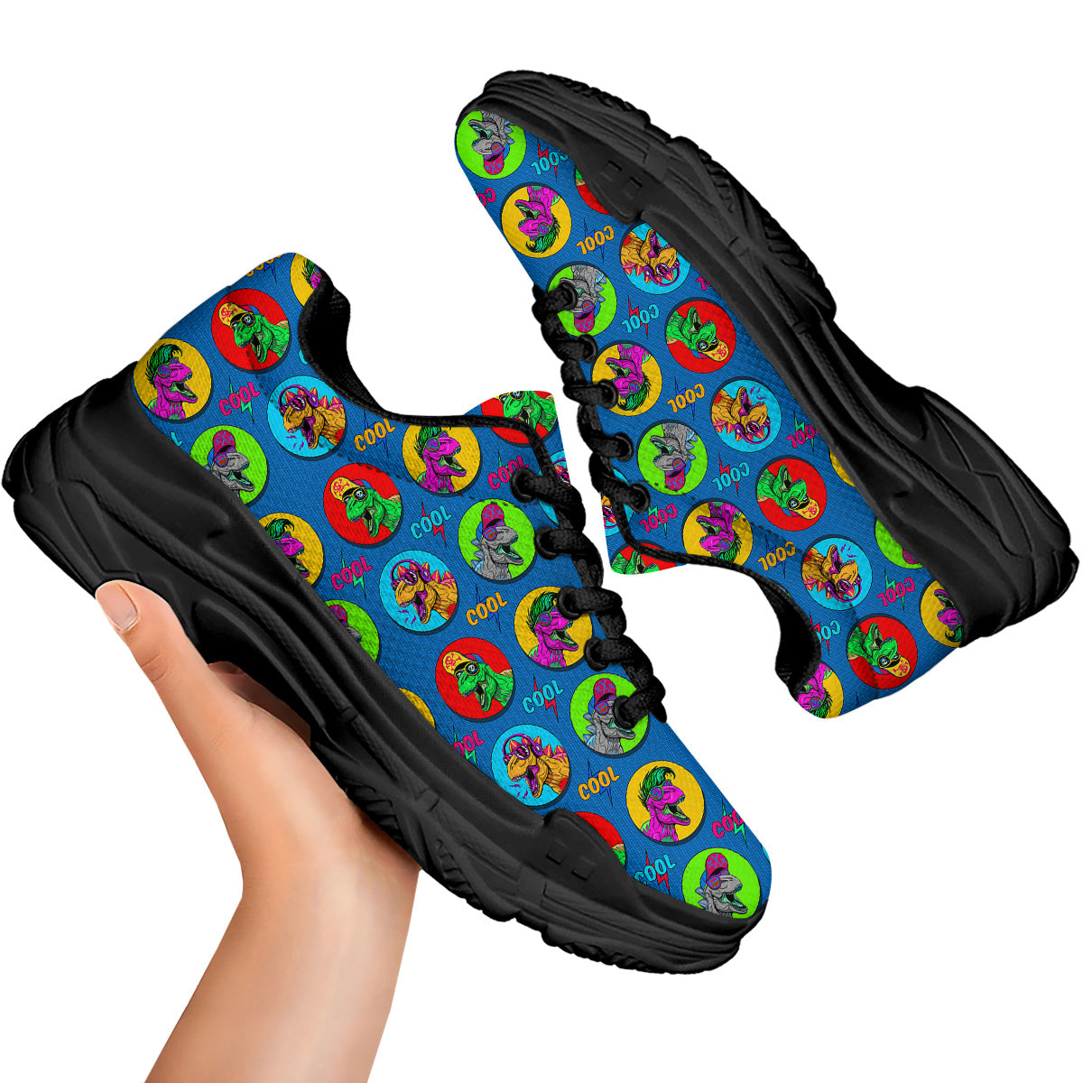 Dinosaurs Pop Art Print Pattern Black Chunky Shoes-grizzshop
