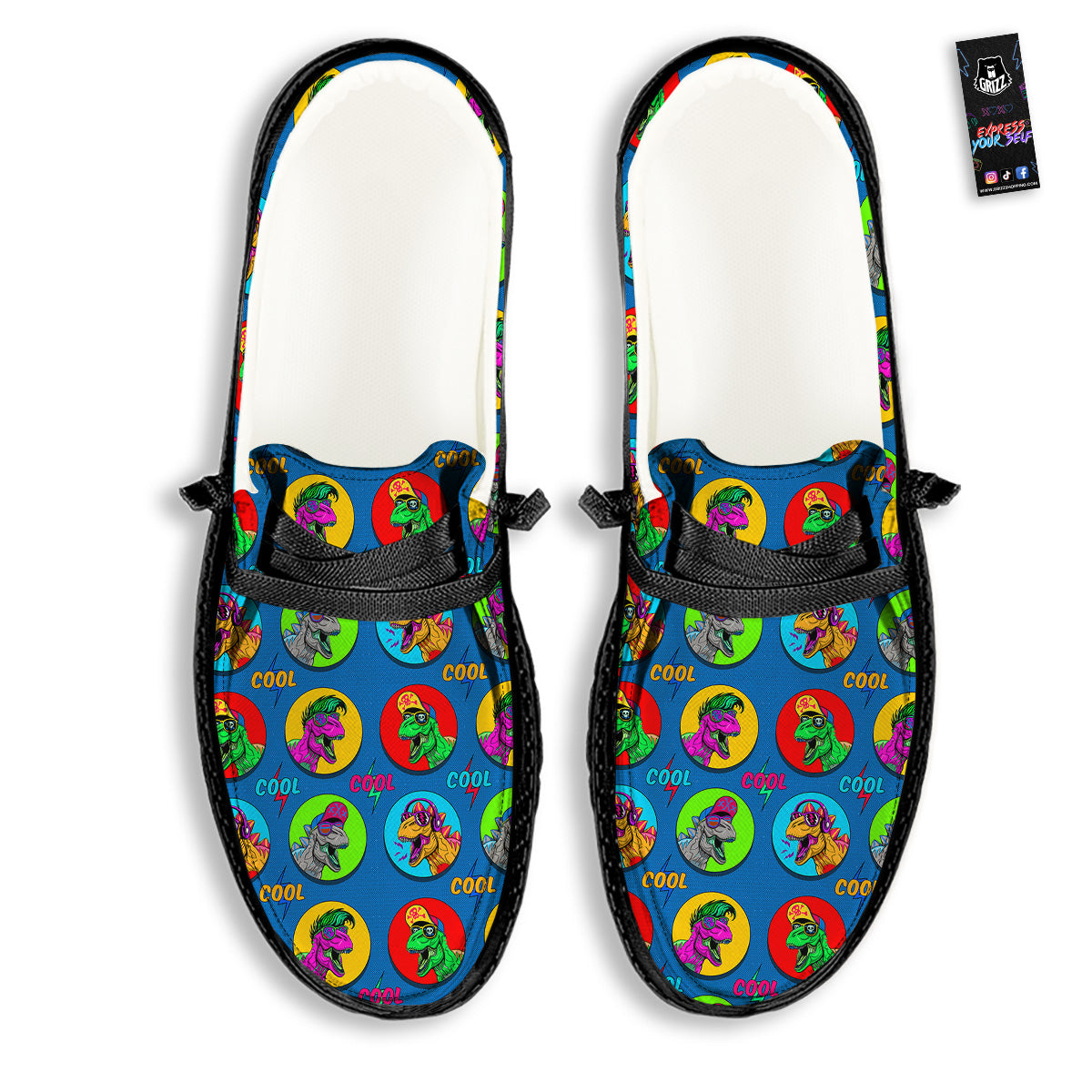 Dinosaurs Pop Art Print Pattern Black Loafers-grizzshop