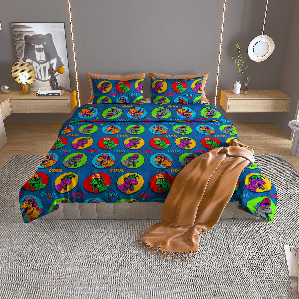 Dinosaurs Pop Art Print Pattern Duvet Cover Bedding Set