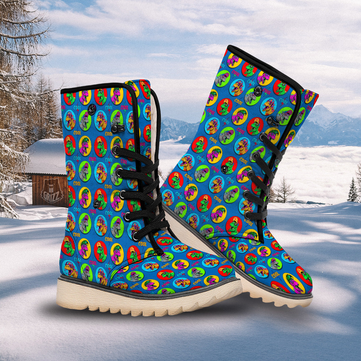 Dinosaurs Pop Art Print Pattern Snow Boots-grizzshop