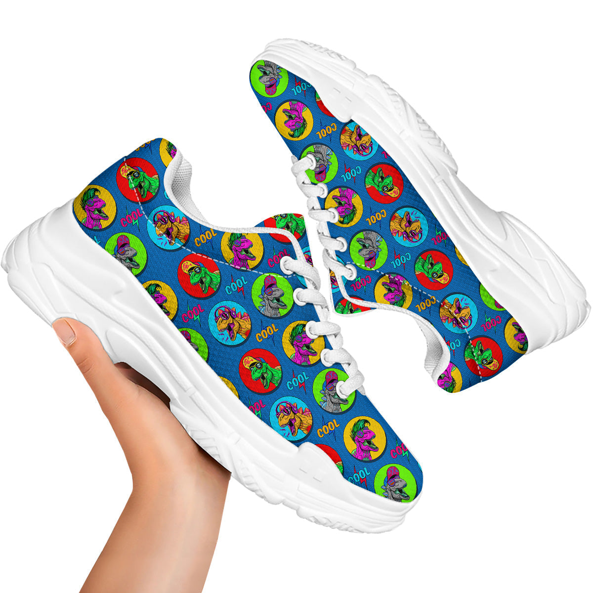 Dinosaurs Pop Art Print Pattern White Chunky Shoes-grizzshop