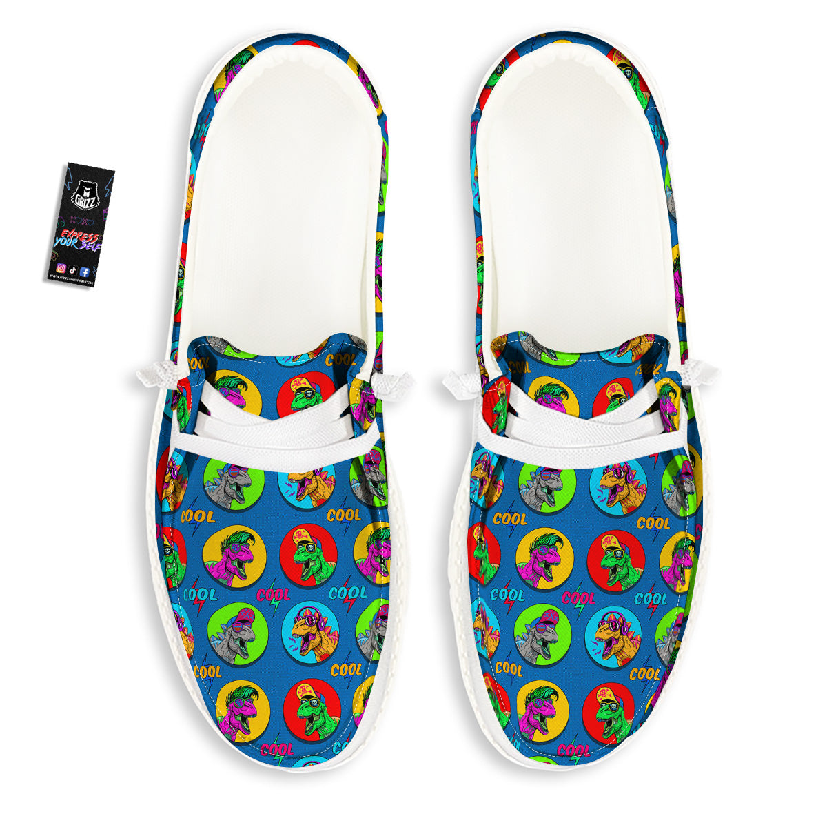Dinosaurs Pop Art Print Pattern White Loafers-grizzshop