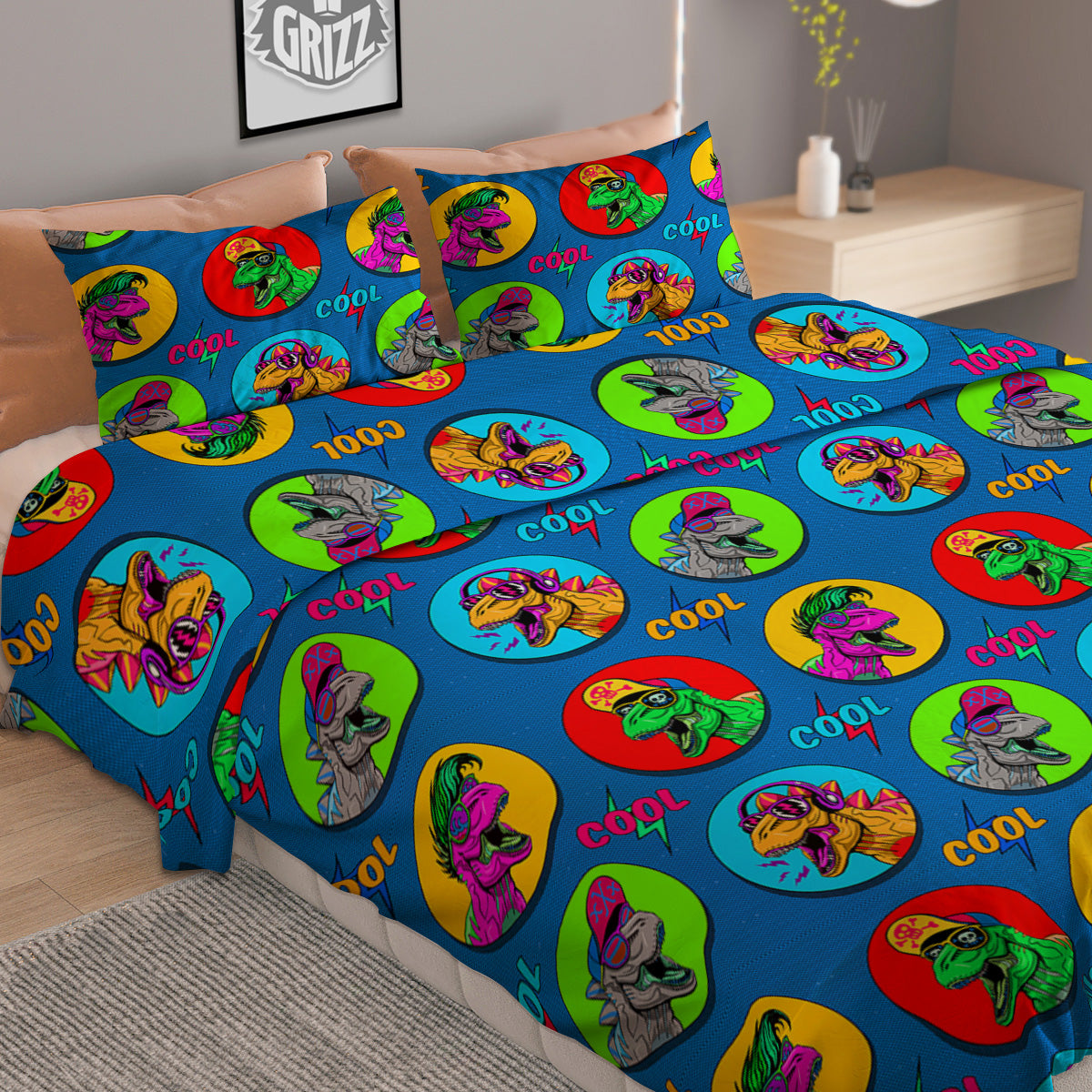 Dinosaurs Pop Art Print Pattern Duvet Cover Bedding Set