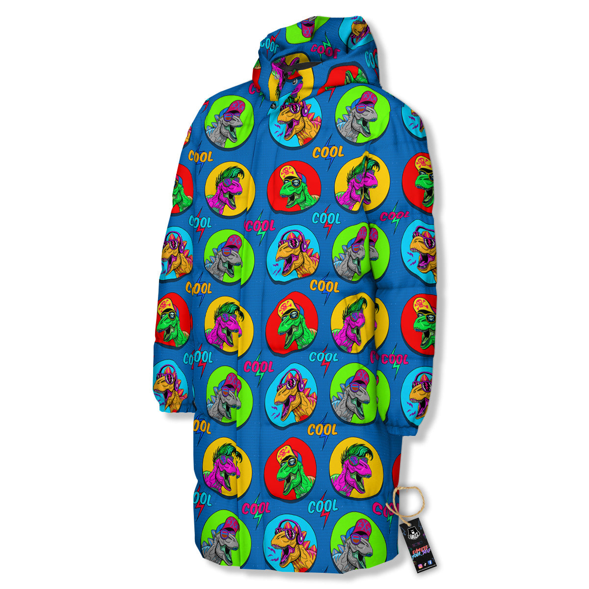 Dinosaurs Pop Art Print Pattern Long Down Jacket